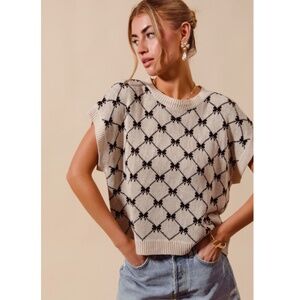 "The Aniesa" Bow Ribbon Pattern Sweater Top